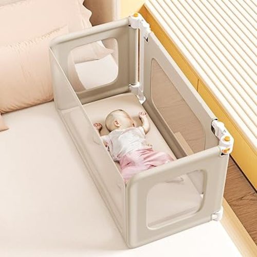 Moisés 2 en 1, cuna de 69.26 x 19.29 pulgadas, moisés de bebé con mosquitera + bolsa de almacenamiento + cerradura para niños, cuna y rieles de cama para niños pequeños, individual, matrimonial