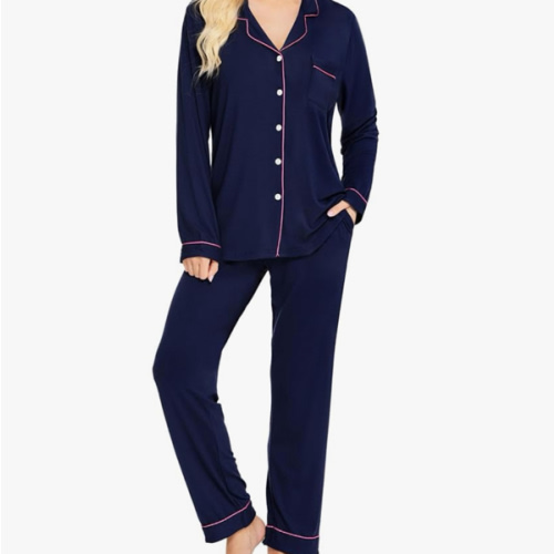 SWOMOG Womens Pajamas Set Long Sleeve Sleepwear Button Down Nightwear Soft Cotton Pj Lounge Sets