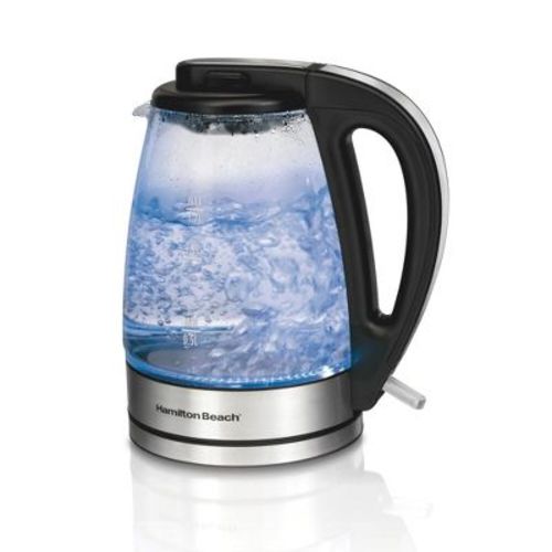 Hamilton Beach 1.7L Illuminated Glass Kettle - 40869: Electric Water Boiler, Overheat Protection, Cordless, LED Indicator