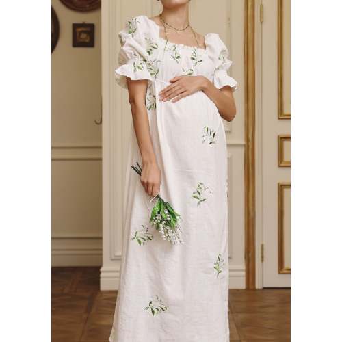 LINEN LILY EMBROIDERY MAXI DRESS
