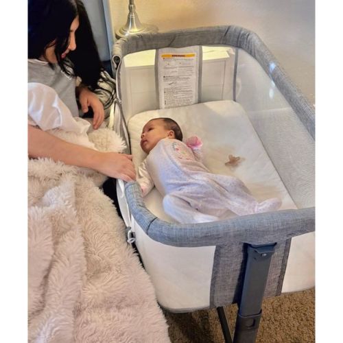 Kinder King Baby Bassinet with Wheels, Portable Newborn Bedside Sleeper, All-Sided Mesh Infant Crib with Removable Soft Mattress, Grey