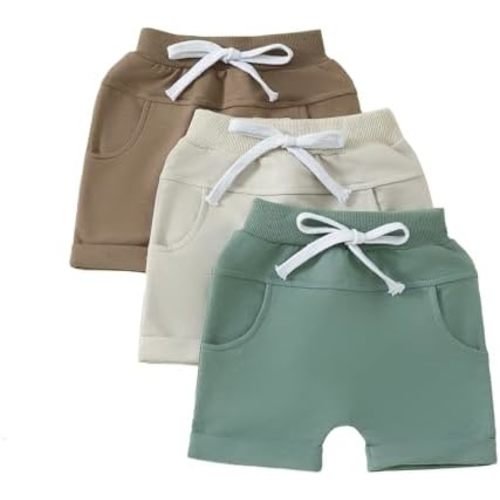 DNOMAID YZARC 3 Pack Toddler Baby Boy Girl Shorts Solid Color Cotton Terry Casual Shorts Elastic Waist Jogger Shorts Pants