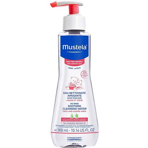 Mustela Baby Soothing Cleansing Water - No-Rinse Micellar Water for Very Sensitive Skin - with Natural Avocado & Schizandra Berry - Fragrance Free - 10.14 fl. Oz