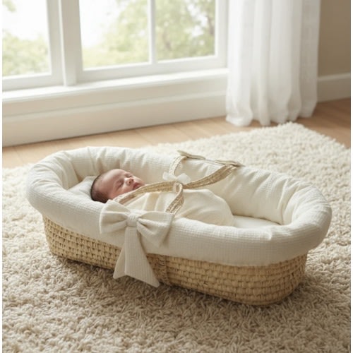 Waffle Pique Baby Moses Basket, White Waffle
