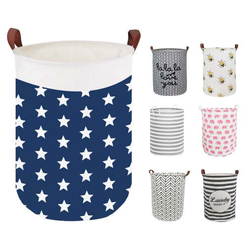 EVNELE Large Laundry Hamper, Waterproof Canvas Laundry Basket, Collapsible Storage Basket Bin for Kids Room, Toy Organizer, Nursery Hamper, Clothes Hamper, Stars
