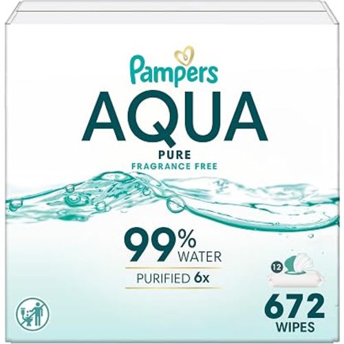 Pampers Aqua Pure Lot de 12 paquets de 672 lingettes pour bébé 99 % sans eau et sans parfum