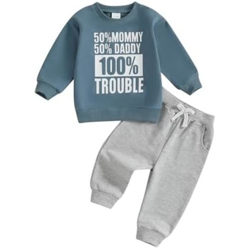 Fernvia Toddler Baby Boy Fall Clothes 2T 3T 4T Letter Print Crew Neck Long Sleeve Sweatshirt Pants 2 Pcs Outfits
