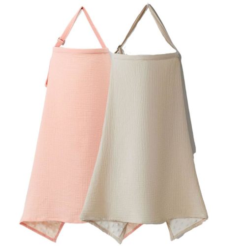 Nursing Cover, Muslin Nursing Cover up for Breastfeeding, Soft & Breathable 100% Cotton with Adjustable Neck Strap, Multi-Use Nursing Apron & Baby Essentials, 2 Pack (Pink and Wheat Color)