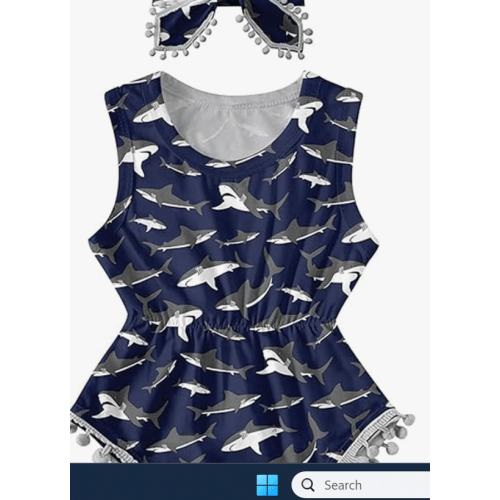 UNICOMIDEA 0-24 Months Baby Girl Romper with Headband 3D Printed Sleeveless Infant Summer Outfits shark
