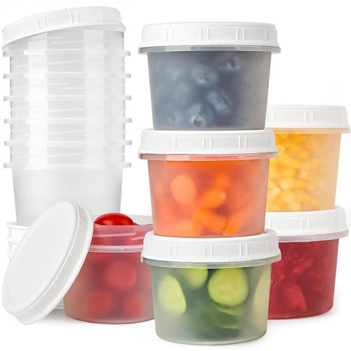 5 Oz Food Storage Containers with Screw Lids, 12-Count BPA Free Small Snack Plastic Freezer Container for Sauce, Jam and Puree, Reusable Plastic Ice Cream Containers