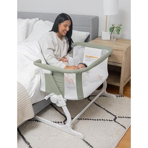 Beside Bassinet | Bedside Sleeper & Baby Bassinet | 6-Position Height Adjustment | 100% GOTS Certified Organic Cotton Fabric | Organic Sage