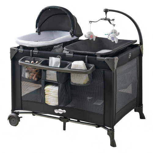 Pamo Babe 4-in-1 Baby Playard with Bassinet & Changing Table for Newborn