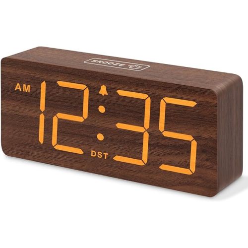 DreamSky Wooden Digital Alarm Clock for Bedroom - Desk Clock with Large Numbers for Living Room Office, Loud Alarm for Heavy Sleepers Adults, Volume Control, Dimmer, DST, Wood Decor (Plug in Clock)