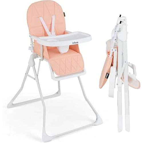 INFANS Baby High Chair, Quick Folding Portable Highchair for Babies and Toddlers with Adjustable Footrest Removable Dishwasher Tray PU Seat, Compact Highchairs for Baby Age 6-36 Months