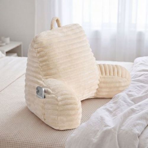 The Sheet Lab&nbsp;Ribbed Plush Backrest&nbsp;Pillow, Beige, 30" x 17" x&nbsp;17"
