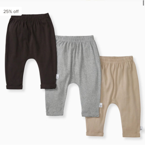 Solid Organic Cotton Baby Pants 3 Pack - Ash