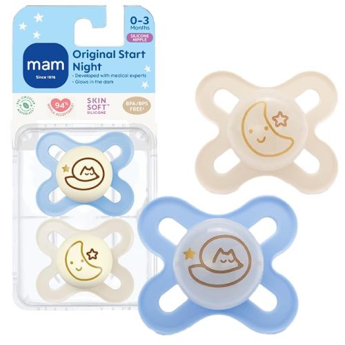 MAM Original Start Baby Pacifiers 0-3 Months, Glow in The Dark, 2 Pack