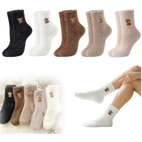 5 Pairs Fuzzy Highland Cow Socks, 2026 New Highland Cow Socks Women Fuzzy, Plush Fluffy Sock for Home, Soft Slipper Sock