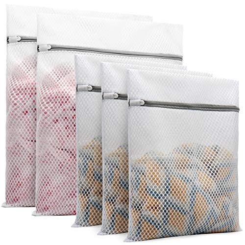 Muchfun 5Pcs Durable Honeycomb Mesh Laundry Bags for Delicates (2Large, 3Medium)