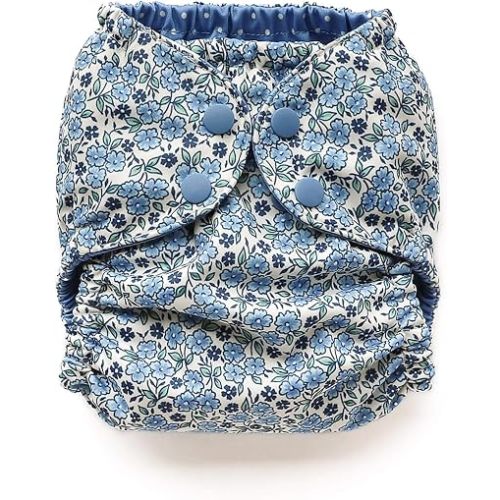 Esembly Cloth Diaper Cover - Reusable Swim Diaper, Waterproof, Breathable - Adjustable Outer Layer Over Absorbent Inner for Blowout Protection - Forget-me-not, Size 2 (18-35lbs)