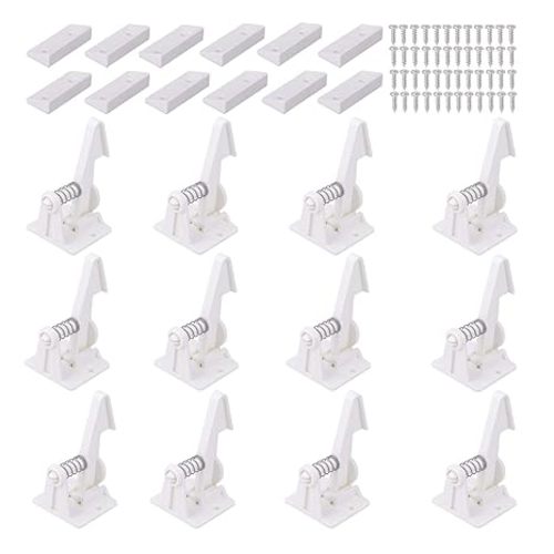 Vmaisi 12 Pack Cabinet Locks Child Safety Latches - Baby Proofing Cabinets Drawer Lock with Adhesive Easy Installation - No Drilling or Extra Screws (White)