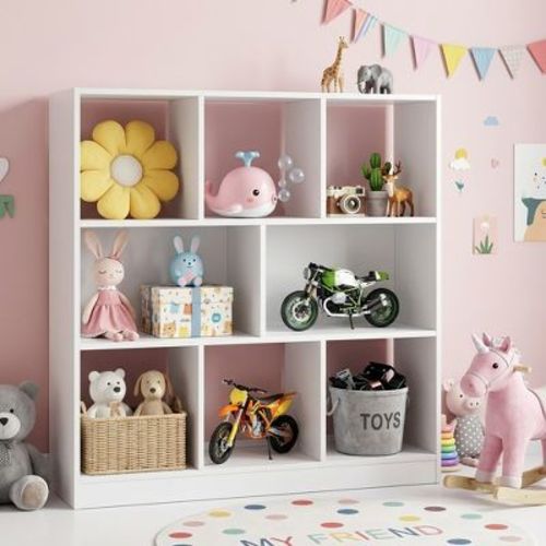 VASAGLE Kids Bookcase, Bookshelf, Freestanding Toy Storage Unit, 8 Open Compartments, 11 x 35.4 x 39.4 Inches, for Living Room, Study, Office, White