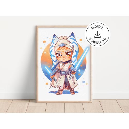 Cute Chibi Star Wars Character, Nursery Room Decor, Star Wars Printable Poster, Baby Room Decor - Watercolor Digital Print, Starwars Nursery