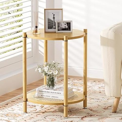 Side Table, End Table Small Round Table Sofa Bedside Table Mini Coffee Accent Table, Farmhouse Wood End Table Stand, Nightstand for Small Spaces, Living Room, Bedroom, Office