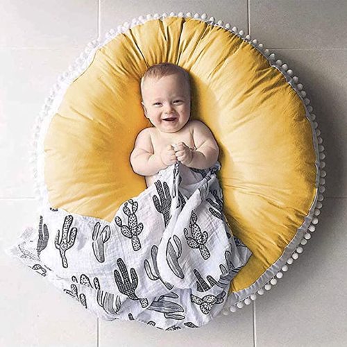 Kishome Large Floor Pillow Kids Round Floor Cushion Seating, 35 inches Big Circle Pillow, Round Pillows Seating for Children, Oversized Mat for Reading Nook Teepee Playroom Nursery Canopy Yellow