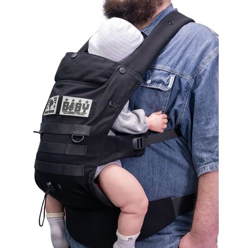 Ergonomic Lumbar Support Baby Carrier for Dad - Black | Infants to Toddlers (8-33 lbs), Cozy and Lightweight, Military Style, Big and Tall Parents