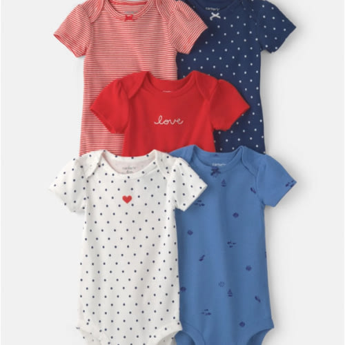 Baby Girl 5-Pack Beach Multipack Bodysuits - Red/White/Blue | Carter's
