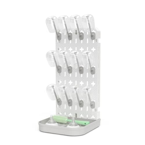 Baby Bottle Drying Rack Bottle Dryer Rack for 12 Bottle Drying Rack Space Saving Kitchen Countertop Vertical Cup Drainer Rack Detachable Baby Bottle Holder Storage Organizer Pump Part Dryer Rack Grey
