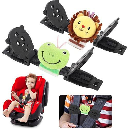 Anti Escape Harness Chest Clip Lock, Baby Safety Strap Prevent Kids Taking Their Arms Out of High Chairs/Strollers, Safety Strap Clips with 2 Dolls(2 Pack)