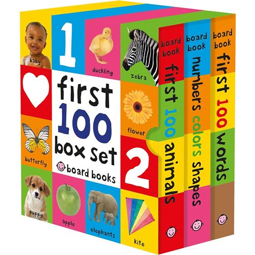 First 100 Board Book Box Set (3 Books): First 100 Words, Numbers Colors Shapes, and First 100 Animals