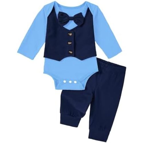 Baby Boy Clothes Gentleman Long Sleeve Romper Top and Pants Baby Boy Fall Winter Outfits 0-12M