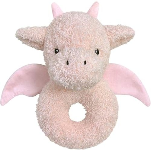 Baby Dragon Soft Rattle Toy, Plush Dinosaur Infant Shaker Rattle Easy-Grasp Stuffed Animal Toy, Gifts for Newborns Babies Toddlers Boys Girls, Pink, 6 Inches