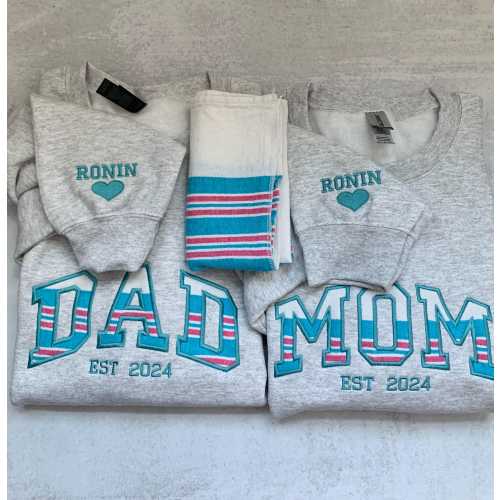 Baby Blanket Mom or Dad sweatshirt | Personalized Hospital Baby Blanket Embroidered Sweatshirt | Custom Name & EST Year | New Baby Gift