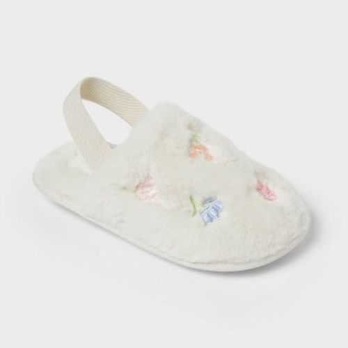 Toddler Embroidered Flower Slippers - Cat & Jack™ Ivory 5T-6T