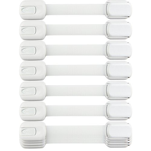 Child Safety Strap Locks (10 Pack) Baby Locks for Cabinets and Drawers, Toilet, Fridge & More. 3M Adhesive Pads. Easy Installation, No Drilling Required, White