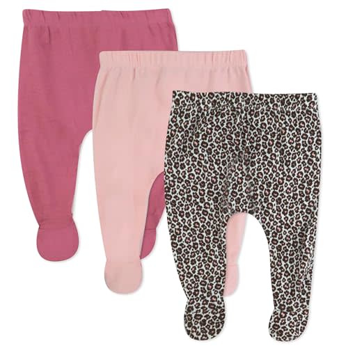 HonestBaby Unisex-Baby 3-Pack Footed Pants Roomy Fit Pull on Bottoms 100% Organic Cotton for Infant Baby Boys, Girls, Unisex