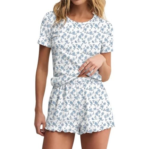 Lacozy Womens Pajama Sets 2 Piece Short Sleeve Cute Pj Set Summer Sleepwear