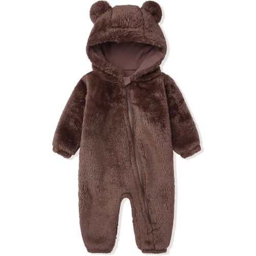 Newborn Baby Snowsuit Fleece Lined Onesie Outfits Warm Hooded Romper for Infant