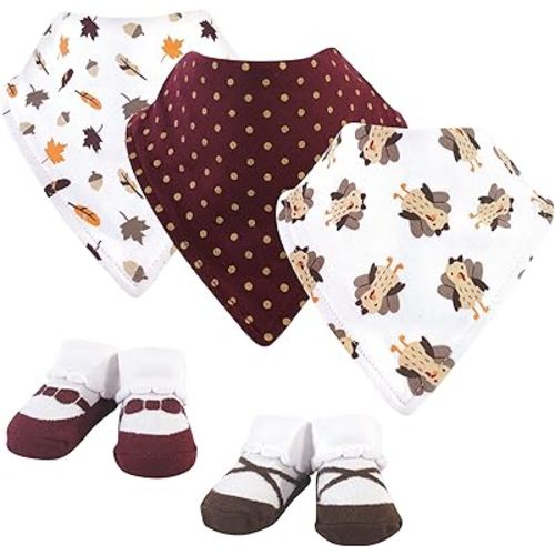 Hudson Baby Unisex Baby Cotton Bib and Sock Set, Girl Turkey, One Size