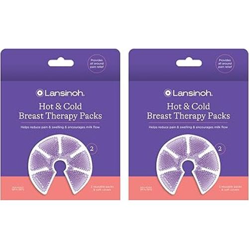 Lansinoh Breast Therapy Packs, Hot and Cold Breast-Pads with 2 Soft Covers, Postpartum Essentials for Nipple Pain Relief, Mastitis, Engorgement, Support for Breastfeeding and Pump Aid, 4 Pack
