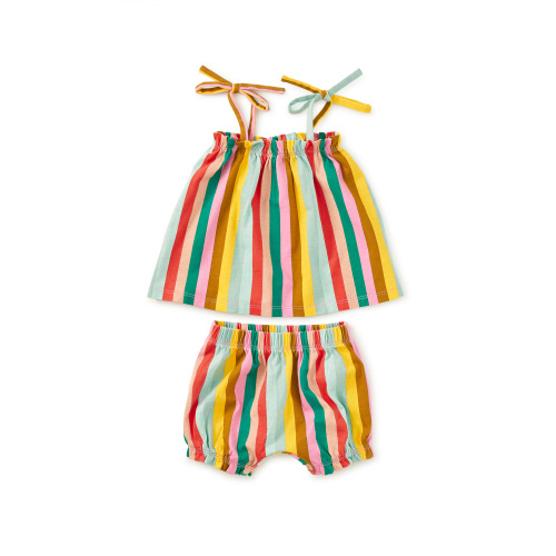 LITTLE GIRL & San Sebastian Stripe & Tie Shoulder Baby Set & 2 PIECE SET & Tea Collection