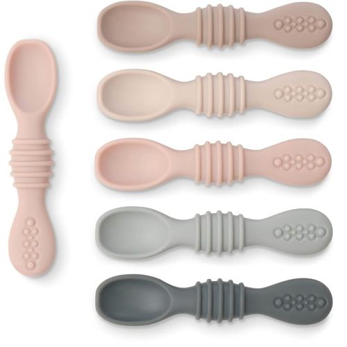Silicone Baby Spoons Self Feeding (6 Pack)- First Stage Infant Spoons for Babies & Toddlers- Baby Led Weaning Shallow Spoons- Easy on Gums- 6 Months+ -Dishwasher Microwave Safe