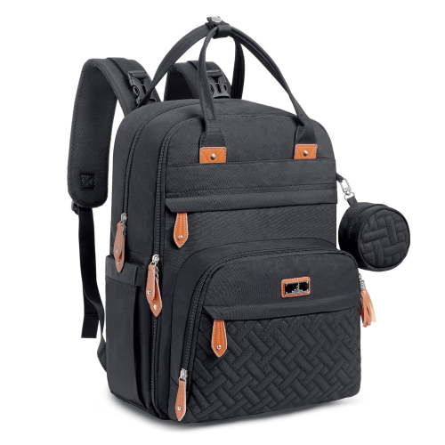 BabbleRoo Diaper Bag Backpack, Large 26L, Waterproof, Black, Changing Pad, Stroller Straps