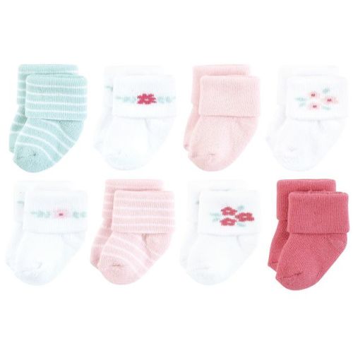 Hudson Baby Infant Girl Cotton Rich Newborn and Terry Socks, Tiny Flowers, 0-6 Months