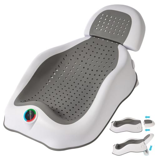 Baby Bath Support Newborn Bathtub with Water Temp Reminder Card - Adjustable,Ergonomic,Non-Slip Baby tubs for Newborns up to 6 Months,Foldable Infant tub for Bathtub,Sink,Bathroom(Gray)