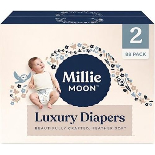 Millie Moon Luxury Disposable Baby Diapers Size 2 (88 Count), Ultra Soft CloudTouch Comfort, 12-Hour Absorbency, Wetness Indicator, Hypoallergenic Fit